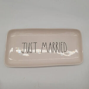 NWOT Rae Dunn JUST MARRIED Platter Rectangular Plate Off White / Black